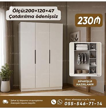 Üç qapılı geyim dolabı - Ölçü: 200 × 120 × 47 sm - Daxili quruluş