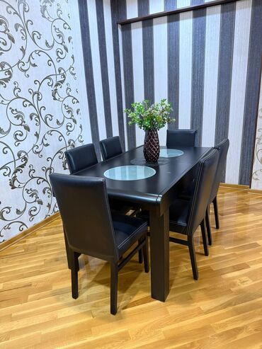 metbex ucun stol ve stullar: Qonaq otağı üçün, İşlənmiş, Açılan, Kvadrat masa, 6 stul