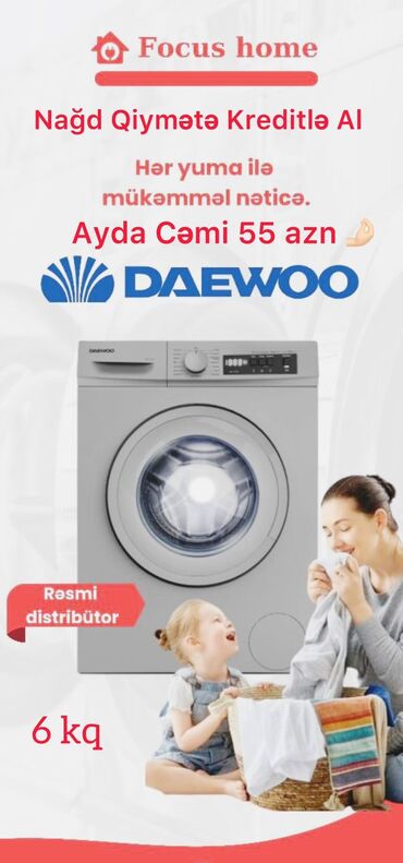 paltaryuyan maşınlar işlənmiş: Paltaryuyan maşın Daewoo, 6 kq, Yeni, Avtomat, Qurutma var, Kredit var, Ünvandan götürmə, Ödənişli çatdırılma