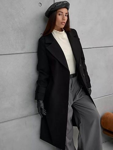 Пальто: Женское пальто черного цвета длины миди Новое!!!Состав 80% шерсть,20% — 4