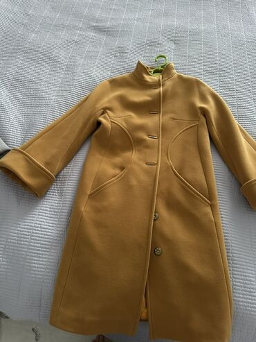 мужское зимнее пальто с капюшоном: Комплект верхней одежды 1) Женское пальто, горчичное - Приталенный