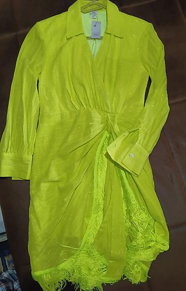 Haljine: Neon zeleno haljina-košulja sa resamam m do l - Model: midi — 1