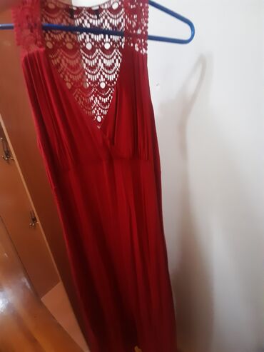 длинное красное вечернее платье: Вечернее платье, Классическое, Длинная модель, Хлопок, Без рукавов, L (EU 40)