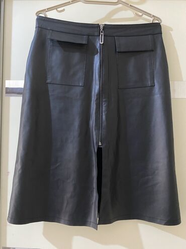 женские офисные юбки: Миди Юбка, Кожа, L, XL