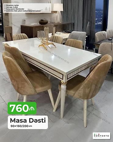 ara kesmeler: Masa dəsti – 6 nəfərlik - Ölçülər: 90×160/200 sm (açılan mexanizmli — 1