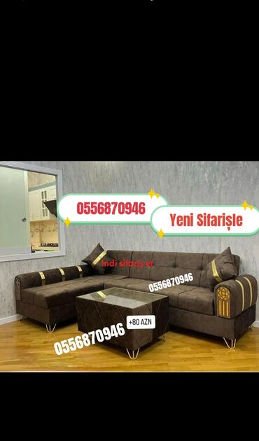 Masa və oturacaq dəstləri: Künc divan, Yeni, Açılan, Bazalı, Parça, Şəhərdaxili pulsuz çatdırılma