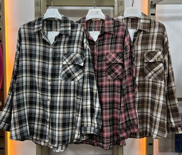 детские халаты с ушками: Qadınlar üçün oversize kəsimli flanel köynək - Naxış: klassik