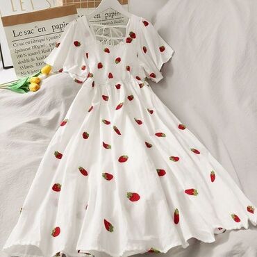 белый платье: Повседневное платье, Корея, Лето, Длинная модель, Прямое, One size