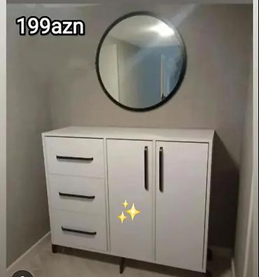 set mebel: Ağ rəngli modern komod və dairəvi güzgü seti. - Minimalist dizayn — 1