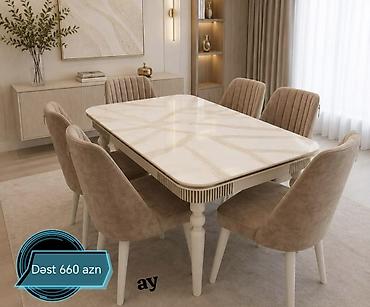 Yemək otağı üçün zərif stol-stul dəsti • Tərkib: 1 ədəd düzbucaqlı