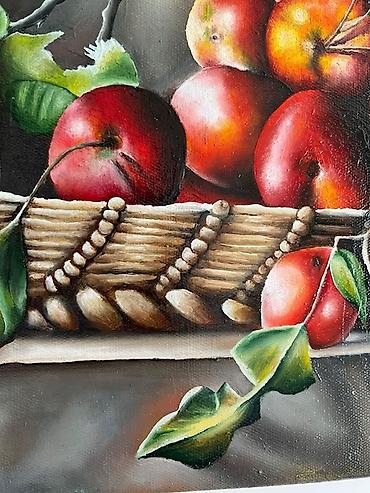 it sekili: Əl işi yağlı boya tablo – “Alma səbəti” natura-mort - Texnika: kətan — 7