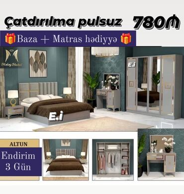 i̇ki mərtəbəli çarpayı ikinci el: *Yataq dəsti 780Azn 🎁Baza + Matras hədiyyə🎁* ✔️Rəng seçimi var ✔️ Ölçü