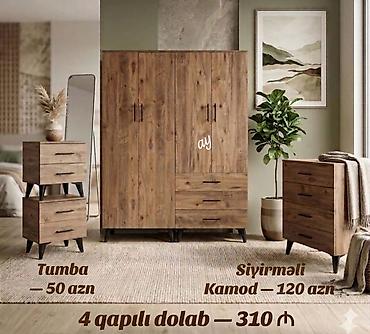 Təbii ağac naxışlı yataq otağı mebel dəsti - 4 qapılı dolab — 310 ₼