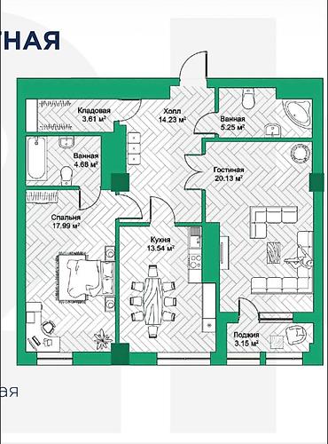 Продажа квартир: 2 комнаты, 82 м², Асанбай мкр Элитка, 15 этаж, ПСО (под самоотделку) — 2