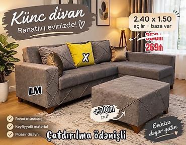 kitab şkafı: ✔️ *Künc divanlar* Yeni və sifarişlə ☑️ Qolu mebelsiz: *269₼* Ölçü — 1
