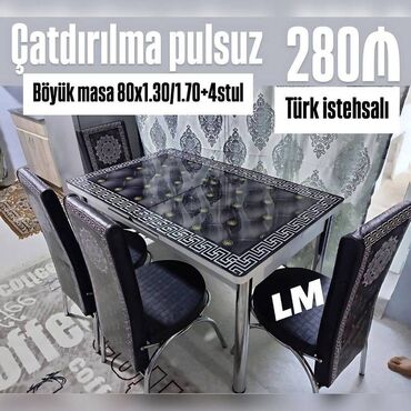 metbex mebli: Mətbəx masa ( üstü şüşə) + 4 stull dəst‼️ Qiymət : *280 ₼ Masa