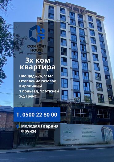 биримдик дом: 3 бөлмө, 77 кв. м, Элитка, 3 кабат, ПСО (өзү оңдоп түзөтүп бүтүү үчүн)