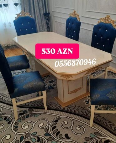 Masa və oturacaq dəstləri: Qonaq otağı üçün, Yeni, Açılmayan, Dördbucaq masa, 6 stul — 3