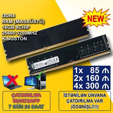 bmw üçün ehtiyat hissələri: Operativ yaddaş (RAM) Kingston, 16 GB, 3200 Mhz, DDR4, PC üçün, Yeni