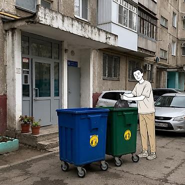 на колёсах: Артикул: MKS-UT-027 Название: Мусорный контейнер зелёный на колёсах — 1