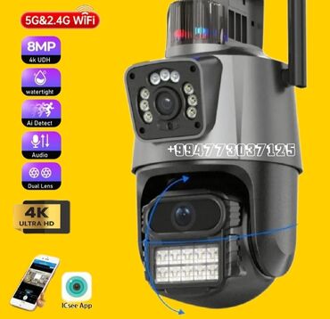 Videokameralar: Wifi ve RJ45 Lan Camera Dual lens 8MP Ultra HD 4K PTZ İCSee Firması