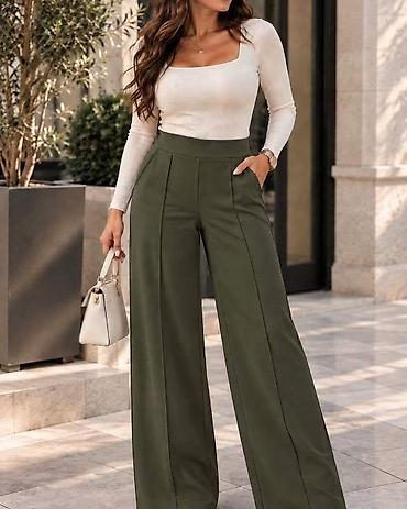 Pantalone: Ženske elegantne pantalone sa širokim nogavicama i visokim strukom 2 — 2
