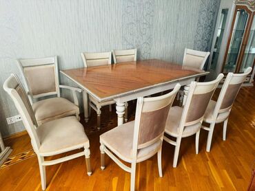 Комплекты столов и стульев: Для гостиной, Б/у, Раскладной, 8 стульев