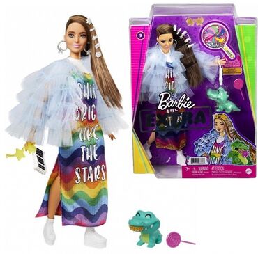 pop it: Кукла Barbie Extra GYJ78 в радужном платье (Barbie Extra Doll 2021