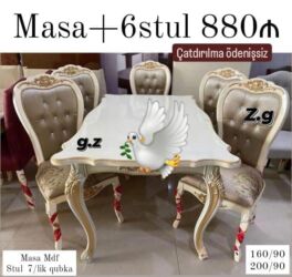 metbex ucun asma tavanlar: Новый, Нераскладной, Прямоугольный стол, 6 стульев