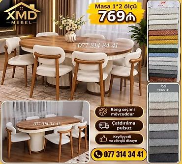 dəst mebel: Oval yemək masası və stul dəsti - Masa ölçüsü: 1×2 m - Material — 1