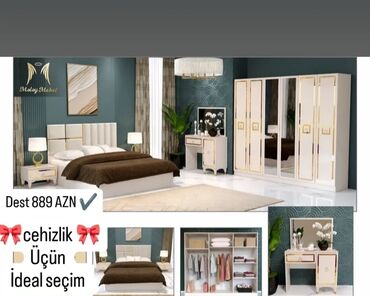 Yataq otağı dəstləri: 2 təknəfərlik çarpayı, Dolab, Termo, Tumba, Azərbaycan, Yeni — 17