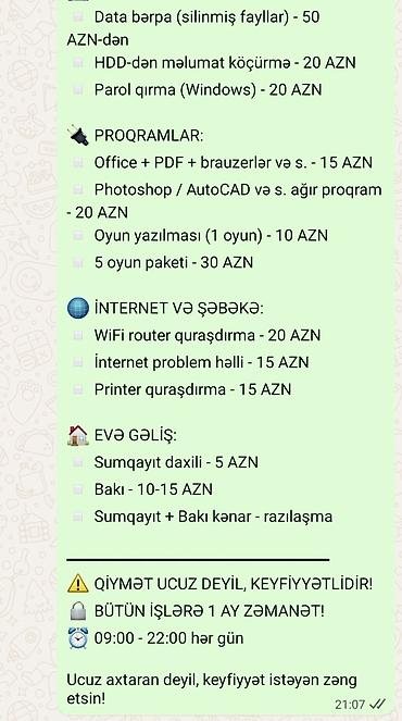 noutbuk təmiri: 💻 *İNTİZAM - KEYFİYYƏTLİ KOMPUTER USTASI* 📞 077 543 85 89 | Sumqayıt - — 6