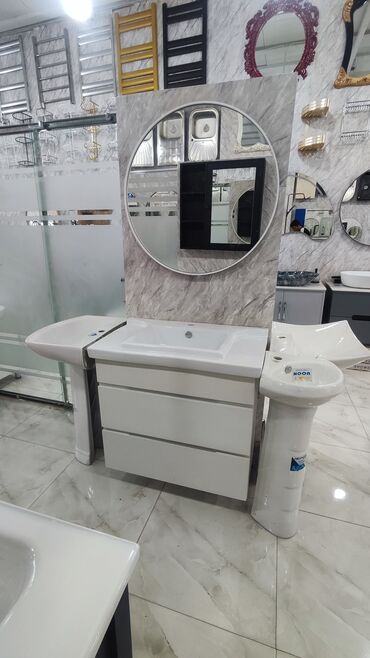 Ev üçün digər mebel: Ağ rəngli, keramik lavabo dəsti, hamam otaqları üçün nəzərdə