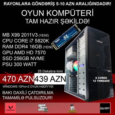 Masaüstü kompüterlər və iş stansiyaları: Oyun üçün Kompüter "DDR4 Core i7 5820K AMD HD7570 256GB NVME” Dekabr — 1