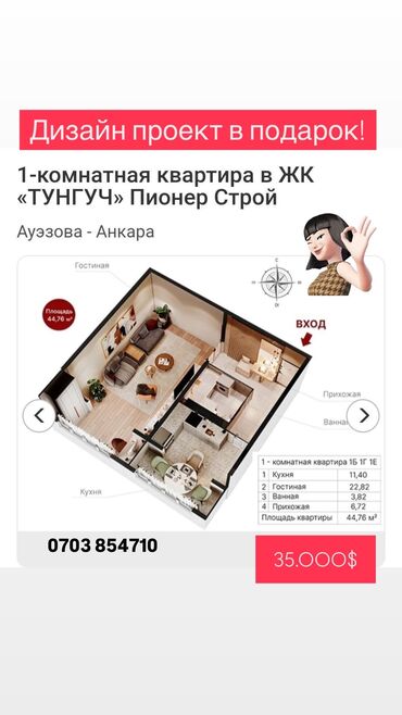 квартира пионер: 1 комната, 45 м², 105 серия, 1 этаж, ПСО (под самоотделку)