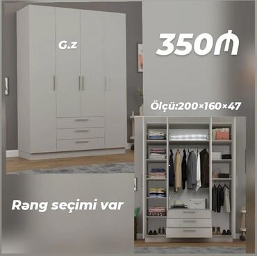 шифоньер для спальни: Açılan, 4 qapılı Düz dolab, Şifonyer