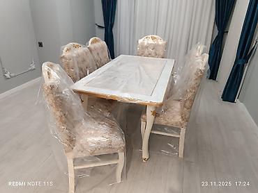 Qonaq otağı üçün, Yeni, Açılan, Dördbucaq masa, 6 stul