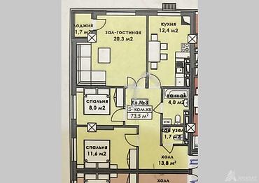 Квартиры: 3 комнаты, 72 м², Кок-Жар ж/м Элитка, 9 этаж, ПСО (под самоотделку) — 2