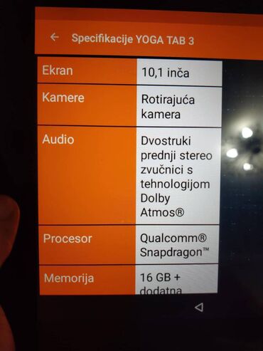 Tableti: Lenovo Yoga Tab 3 Tablet 10 inca quadcore 1.3ghz potpuno ispravan sim — 17