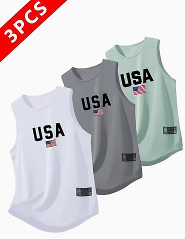 мятный: Набор из 3 мужских спортивных майк без рукавов с принтом “USA” и — 1
