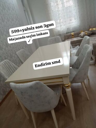 tək termo: Qonaq otağı üçün, Yeni, Açılmayan, Dördbucaq masa, 6 stul, Azərbaycan