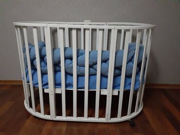 Для девочки и мальчика, Новый, Овальная, Колыбель, С бортиками, Без матраса, С механизмом качания
