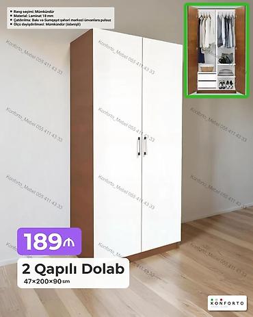 2 qapılı geyim dolabı - Ölçülər: 47 × 200 × 90 sm - Material: 18 mm
