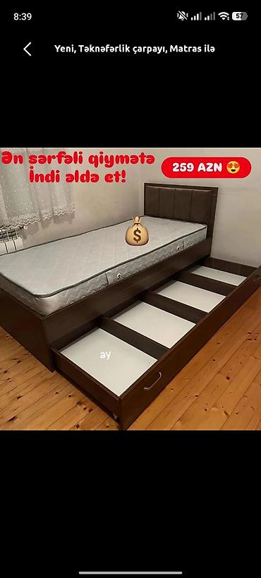 rahat mebel: Yeni, Təknəfərlik çarpayı, Matras ilə, Siyirməli — 1