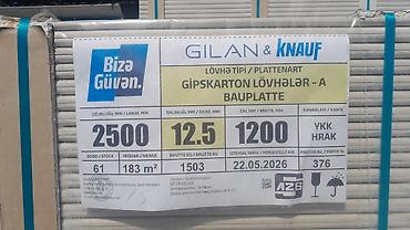 gilan tekstil: Gilan & Knauf Gipskarton Lövhələr – A (Bauplatte) - Ölçülər: 2500 — 1