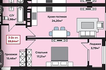 продажа квартира бишкек: 2 комнаты, 59 м², Ала-Арча ТРЦ Элитка, 2 этаж, ПСО (под самоотделку) — 2