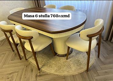 Masa və oturacaq dəstləri: Masa və 6 stul dəsti – Xmd • Komplekt: 1 yemək masası + 6 ədəd stul — 201