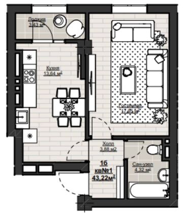 Долгосрочная аренда квартир: 1 комната, 43 м², Элитка, 3 этаж, ПСО (под самоотделку)