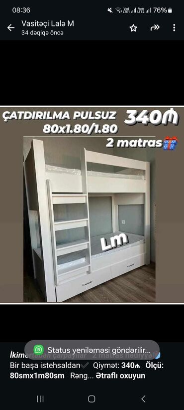 taxt kravat islenmis: _*İkimərtəbəli çarpayılar*_ *2 matras hədiyyə🎁* Bir başa