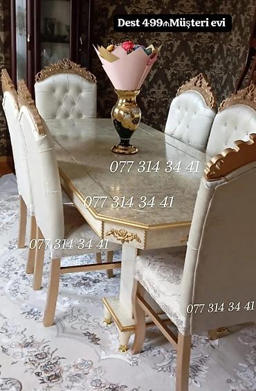 pastel dest: Klassik üslubda yemək otağı dəsti - Dəst: masa + 6 stul - Rəng — 1